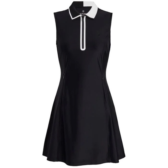 G/FORE Contrast Collar Tech Nylon Quarter Zip Sleeveless Golf Dress Black White - Picture 1 of 9